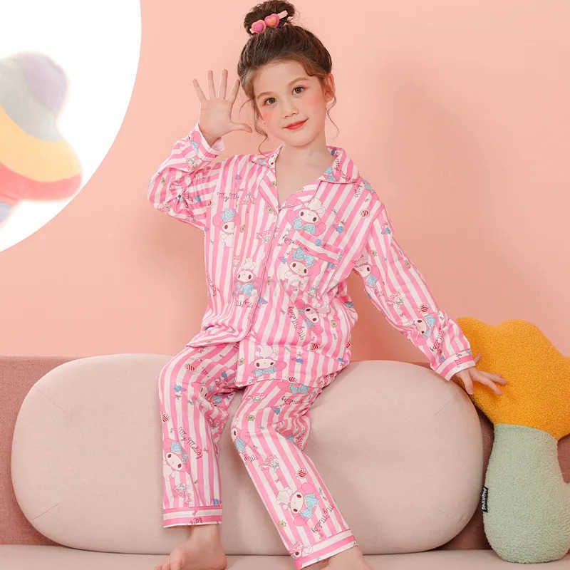 Sanrio Kawaii Sanrio Pajama Sets for Girls Lapel Soft Breathable Print Sleep Costume Casual Comfortable Housewear Autumn Winter XJ250618XJ250618