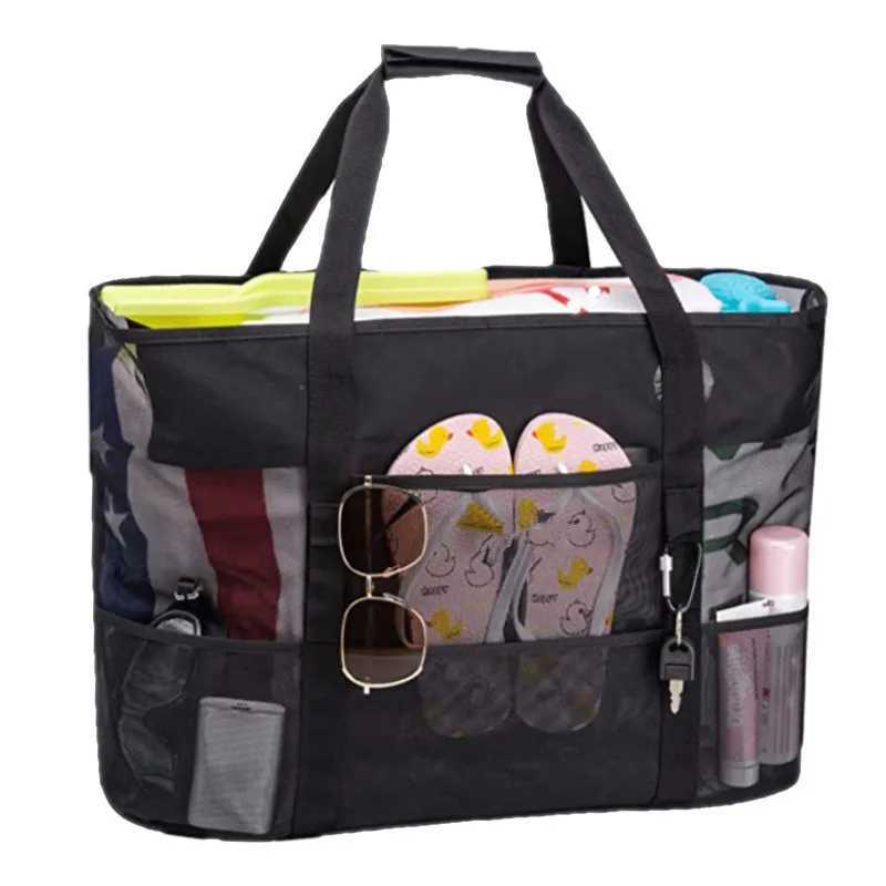 Mesh Beach Bag with Mtiple Pockets Outdoor Sprots Gym Swimming Storage Bag Large Capacity Travel Vai Shopping Picnic Bags B250618