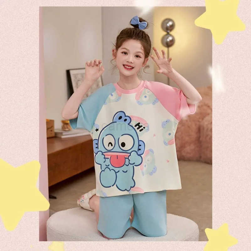 Sanrio Hangyodon Short Sleeve Childrens Pajama Set Cartoon Anime Accessories Printed Summer Thin Two Piece Set Home Clothes Set XJ250618XJ250618