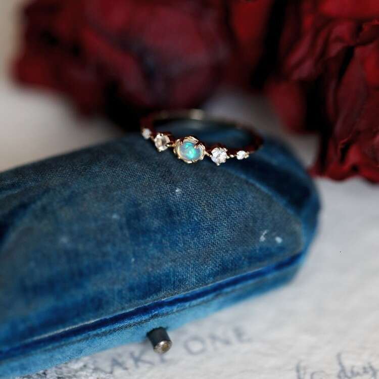 Light Luxury Inlaid Anti-Protein Stone Opal Moonstone Ins Style Open Ring for Women