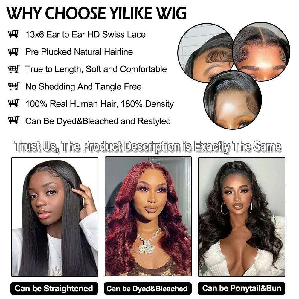 30 Inch 13x6 200 Density HD Lace Front Wigs Pre Plucked Straight Glueless Human Hair Natural