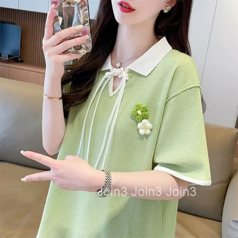 Summer Outfit Womens Polo Graphic Female Tee Short Sleeve T-shirt Y2k Fashion Luxury Aesthetic on Offer Casual Tops T-shirts