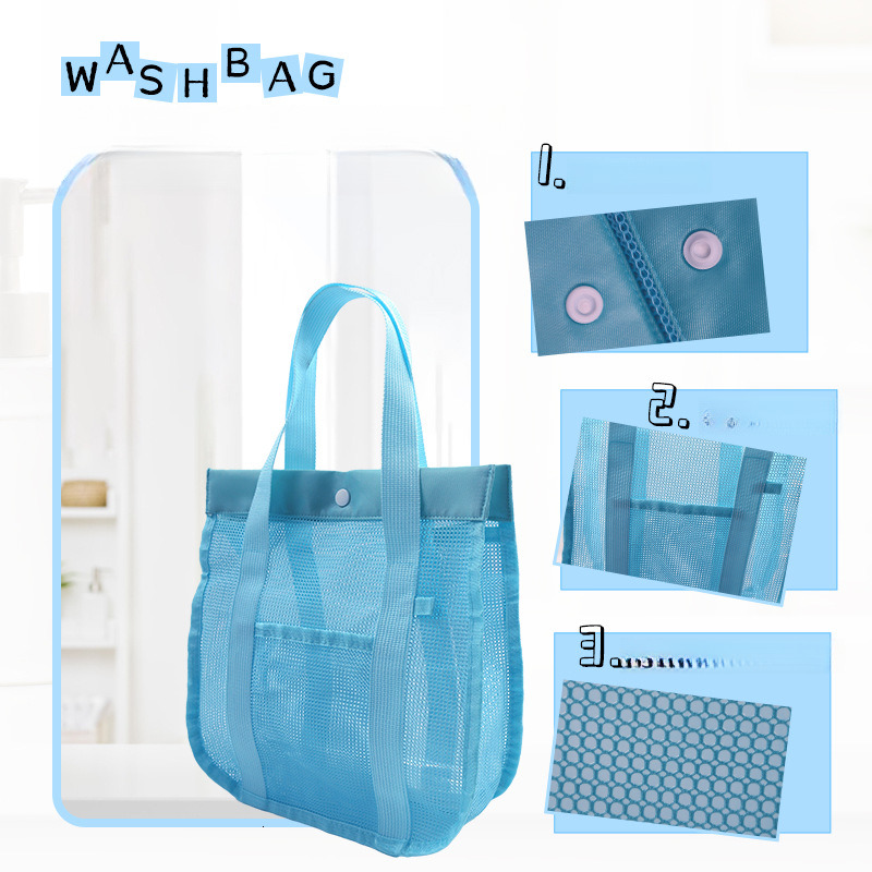 Toiletry Portable Multi-Pocket Storage Organizer Handheld Bath Polyester Mesh Beach Bag