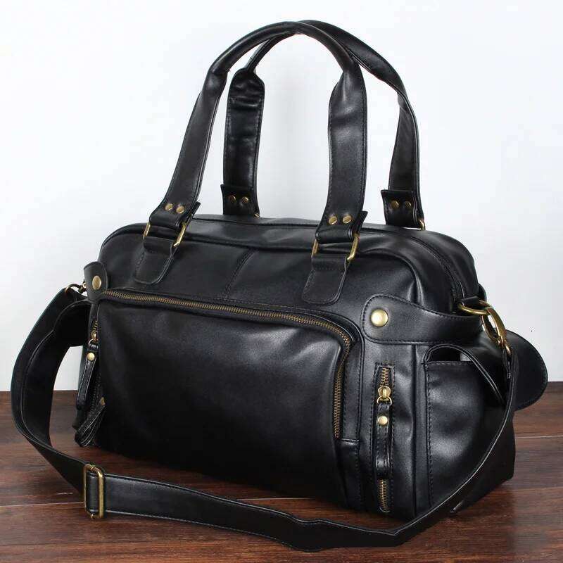 Male Travel Retro Duffle Handbag Shoulder PU Leather Big Messenger Bags High Quality Men's Lage Storage Crossbody Bag