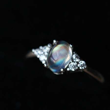 Sri Lankan Natural Moonstone Ring with Blue Light Glass Body, Simple and Versatile Gift for Women