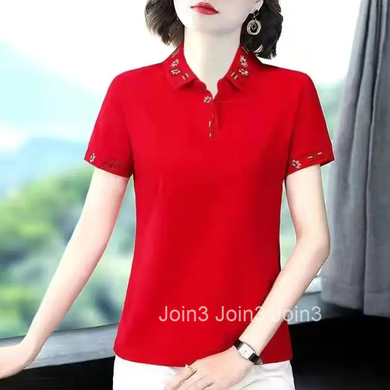 T-shirt Woman Plain Clothing Button Tops with Sleeves Polo Neck Shirts for Women Youth New Summer 2025 Y2k Fashion Synthetic V