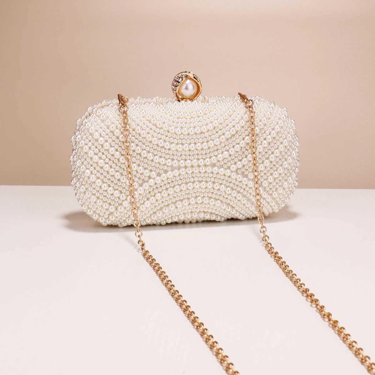 Finger Ring Beaded Women Clutch Party Evening Bags Pearl Diamonds Embroidery Handbags With Chain Z250618