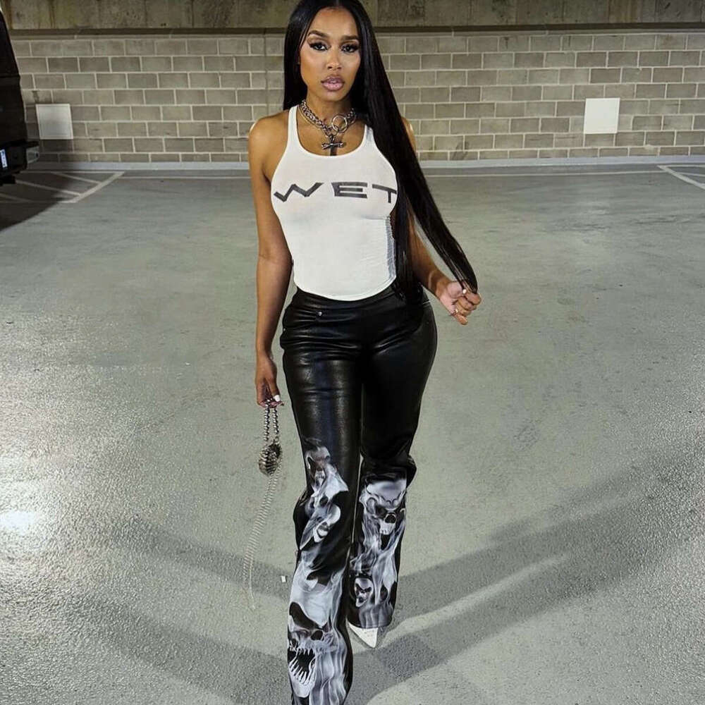 New Fashion Trendy Street Style Versatile Printed Sexy Tight Tank Women's Top B5