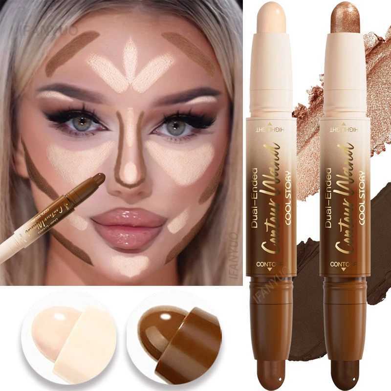 Contour Stick Double-Ended Highlight and Shadow Cream Waterproof Full Coverage Concealer Natural Finish Makeup for All Skin Tones XJ250618