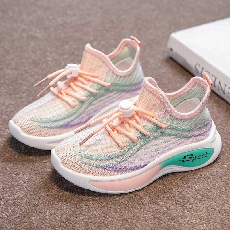 Girls sports shoes breathable 2025 spring and summer new fly woven mesh surface childrens running shoes soft sole Z250618