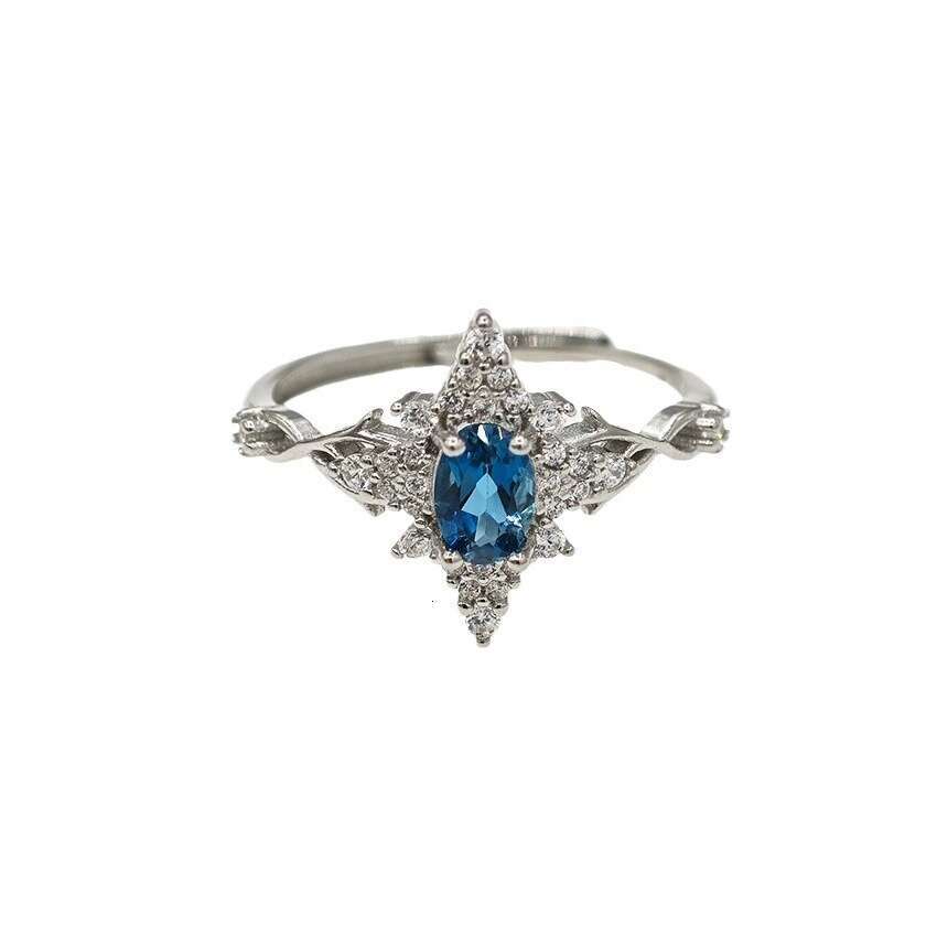 New Style Light Luxury Simple Elegant High Imitation Natural Blue Color Open Ring for Women Adjustable