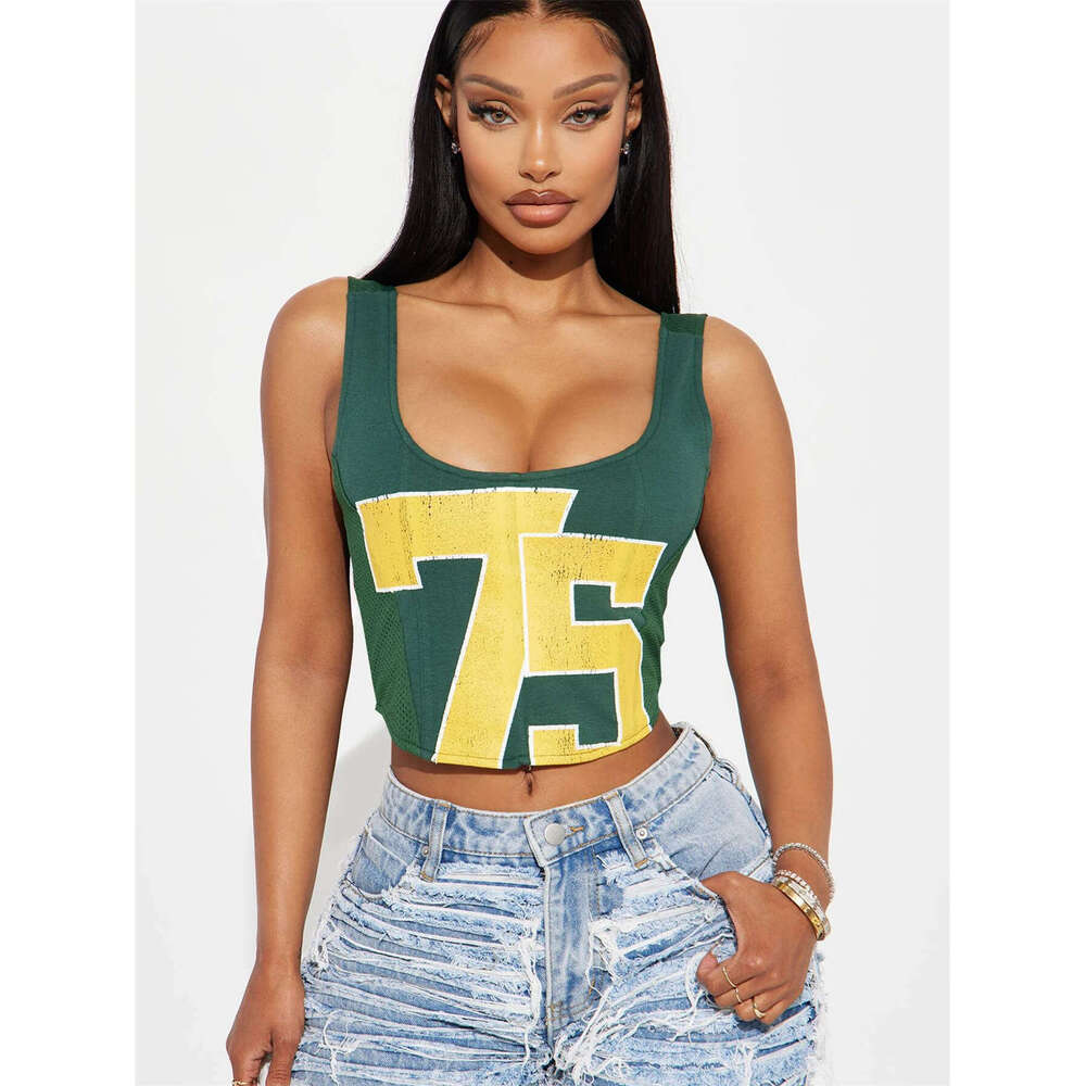 Summer New Slim Fit Printed Street Sexy Spaghetti Strap Backless Short Tank Top B5