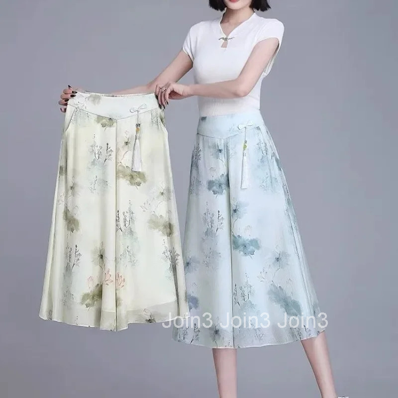 High Waist Skirts for Women Pants Chiffon Midi Woman Skirt Chorts Summer 2025 Korean Style Vintage Trend Casual Fashion Cheap V