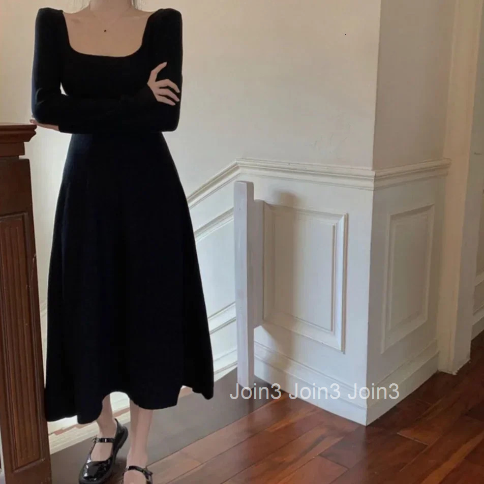 Korean Style Midi Dresses for Women A Line Thic Xxl Aesthetic Trendy Sensual Sexy Elegant and Pretty Y2k Woman Long Sleeve Dress