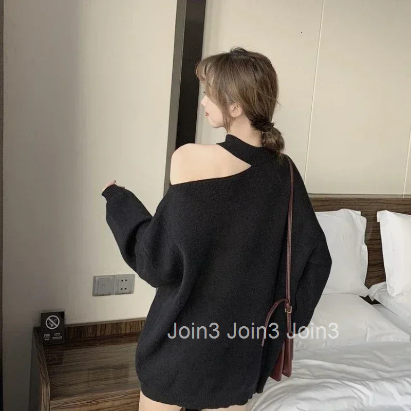 Womens Sweater Halter Neck Knit Tops for Woman Brown Off The Shoulder Pullovers Long Trend 2025 Sleeve Modern Korean Style Tall