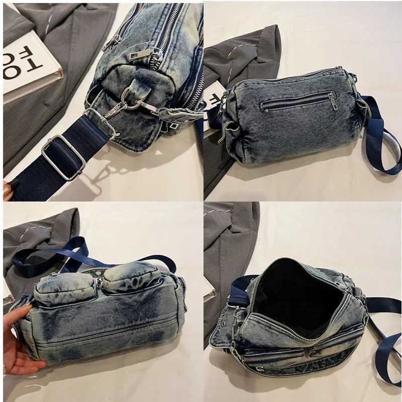 Denim Vintage Crossbody Shoulder Bag Fi Jeans Tote Bags Large Capacity Multiple Pockets Handbags Women Shoulder Bag B250618