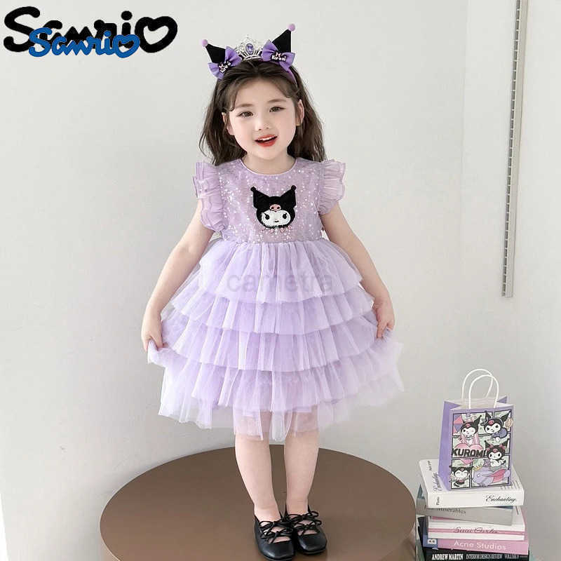 Sanrio New Sanrio Kuromi Lolita Princess Dress Kawaii Cartoon Anime Embroidery Printed Accessories Cake Dress Girl Dress Gift XJ250618