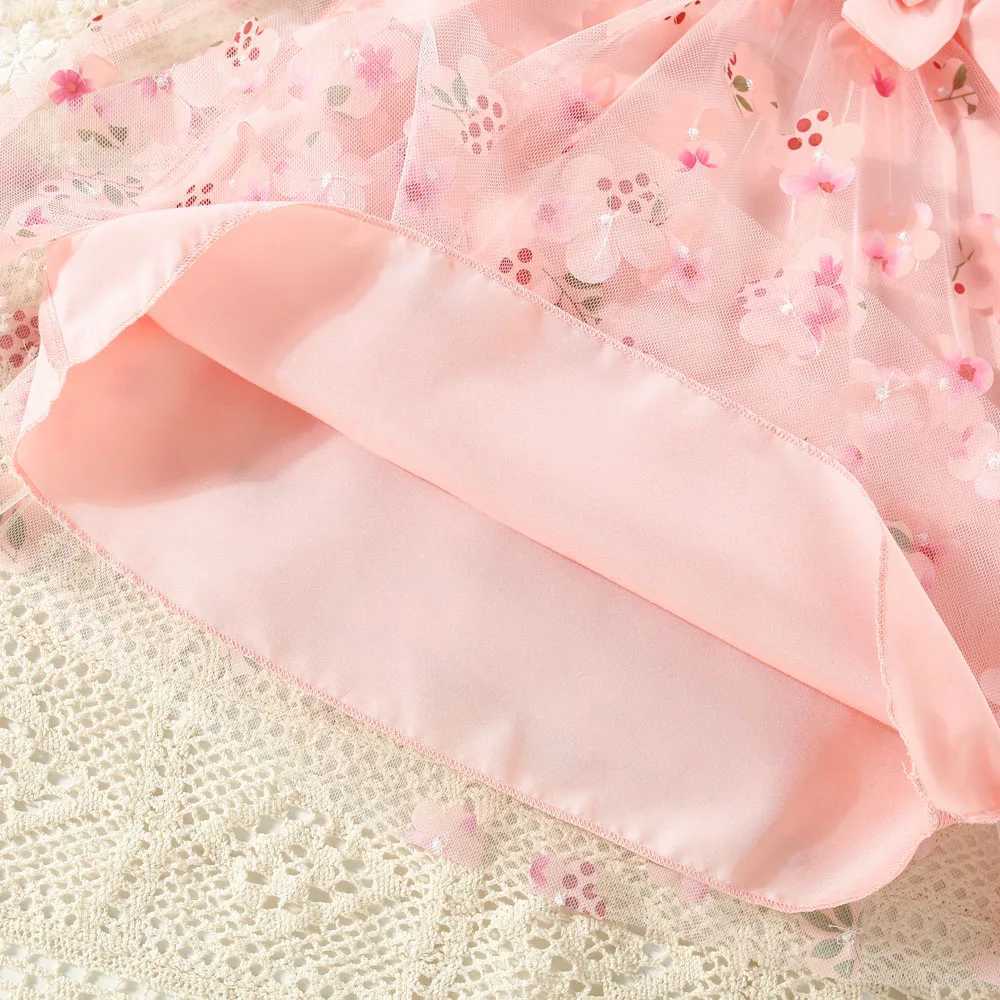 (0-3 Years Old) Summer Mesh All Over Flower Bow Baby Girl Dress Cute Sleeveless Girl Princess DressC250617
