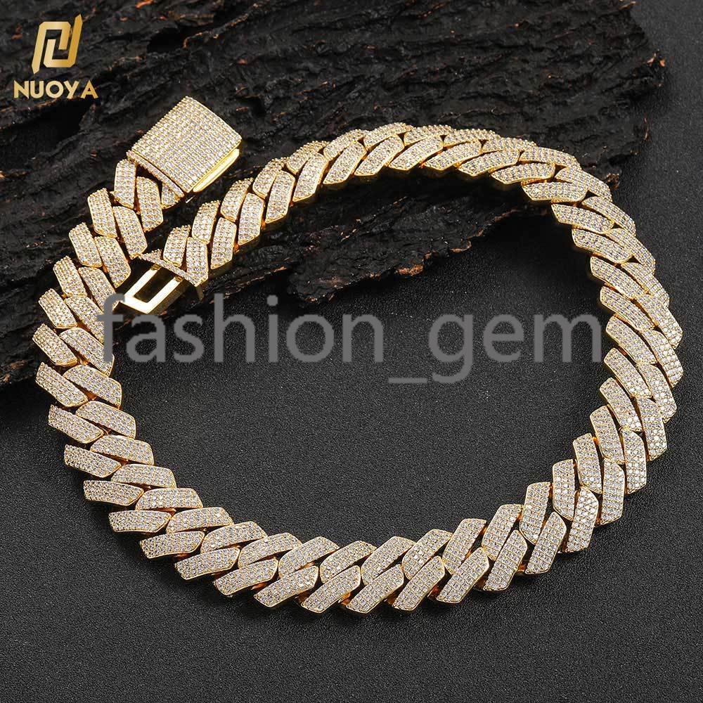 Hip Hop Jewelry 10/12/15/20mm Diamond Cuban Link Necklace for Men Silver Plated Miami Cuban Iced Out moissanite Prong Cuban Link Chain