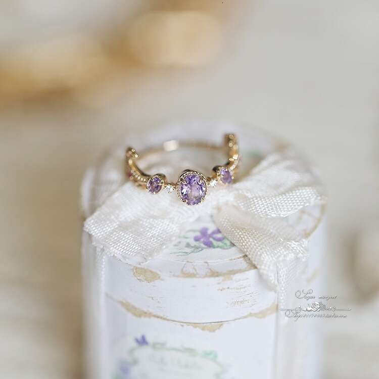 Autumn in Provence: Wind-Blown Beauty Amethyst Branch Small Light Luxury Same Style Ring Simple Band