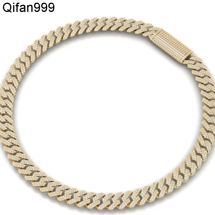 Fashion Customization Moissanite Cuban 10mm Silver 925 Mossinate Diamond Cuban Chain 2 Row Stone Miami Cuban Link Chain