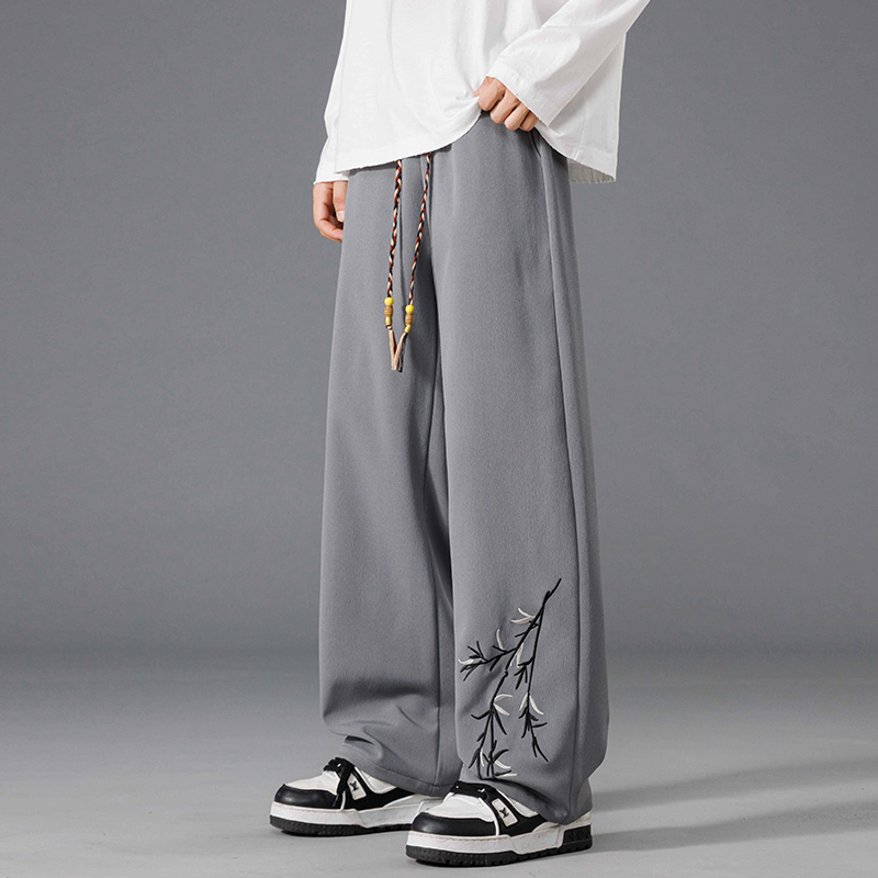 Designer Men's Summer Casual Pants Teenagers' Embroidered Straight-Leg Trousers Black Sports Versatile Loose-Fit Long Pants