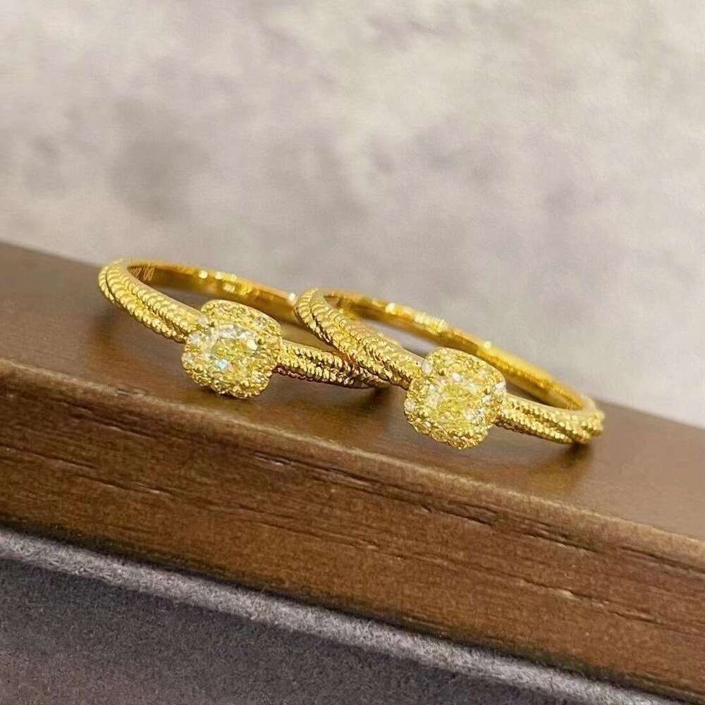 Same Small Sugar Cube Yellow Crystal Zircon Ring for Women Fairy Style Light Luxury Internet Celebrity Open Design
