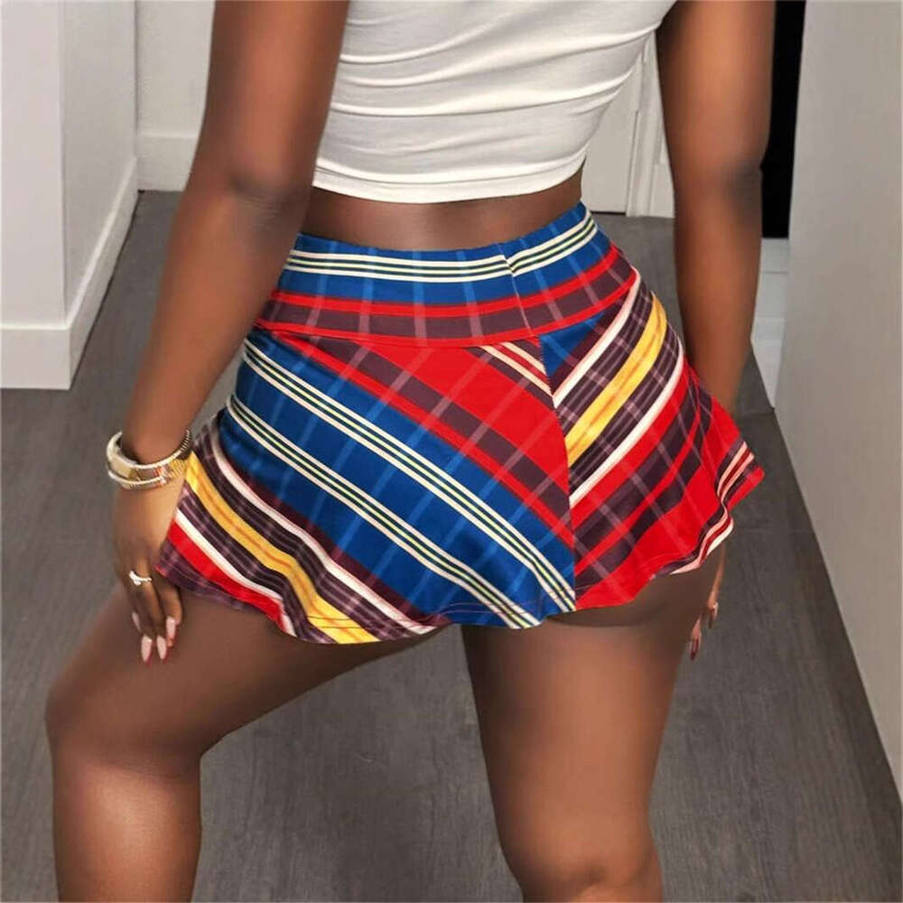 Summer New Women's Fashion Personality Trendy Patchwork Print Drawstring Waist Skirt B5