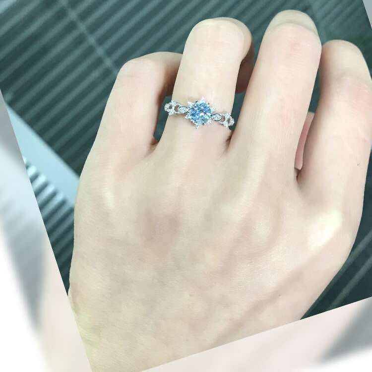Hot Selling High Imitation Natural Santa Maria Perfect Round Aquamarine Light Luxury Versatile High-end Feel Ring for Women