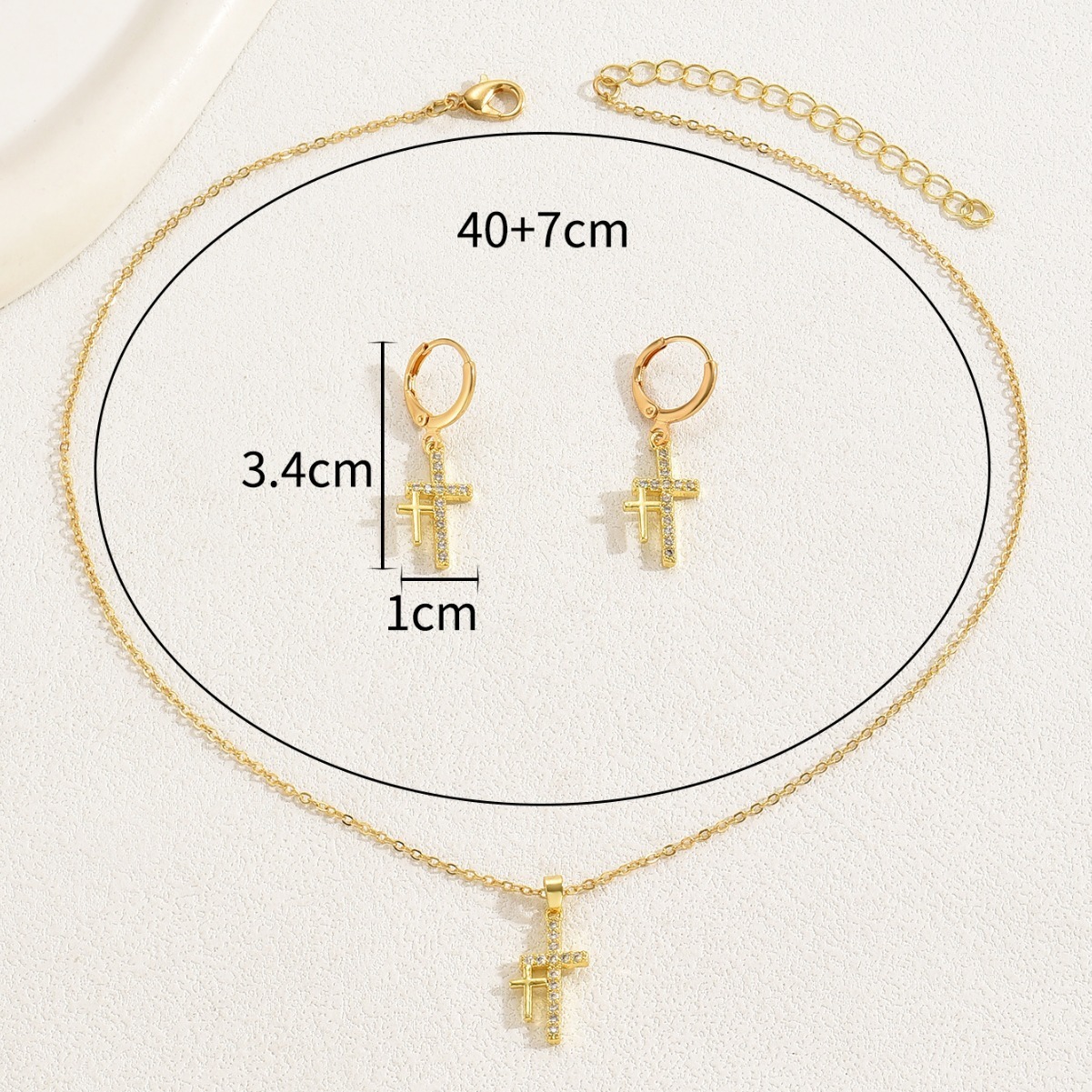 Cross and Earring Light Inlaid Zircon Design Necklace Set Clavicle Chain