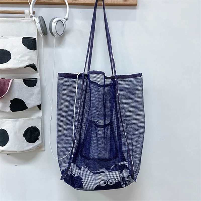 Mesh Beach Shopper Bag For Women Extra Large Capacity Travel Shoulder Bags Sand Toys Grocery Picnic Tote Simple Design Organizer B250618