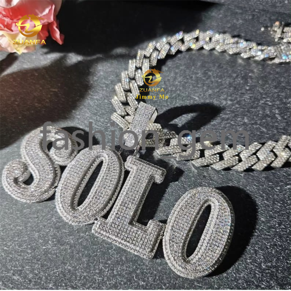 Customized Personalized Big Iced Out Initial Letter Pendant Nameplate Rapper Jewelry Two Tone Hip Hop Letter Pendant Necklace