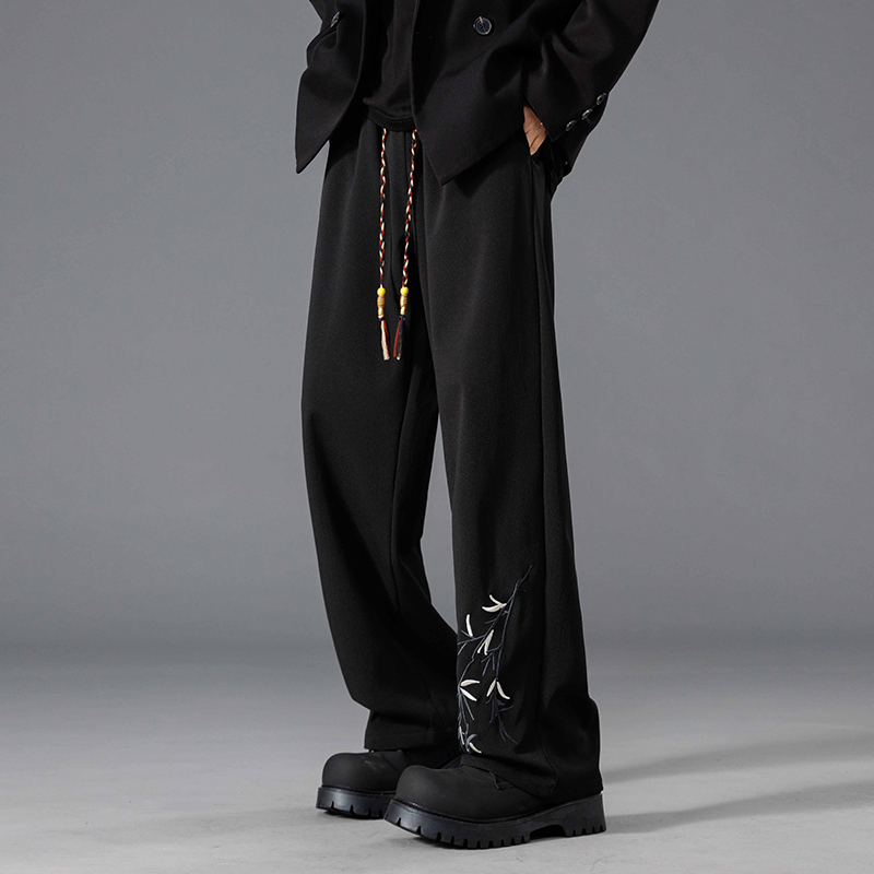 Designer Men's Summer Casual Pants Teenagers' Embroidered Straight-Leg Trousers Black Sports Versatile Loose-Fit Long Pants