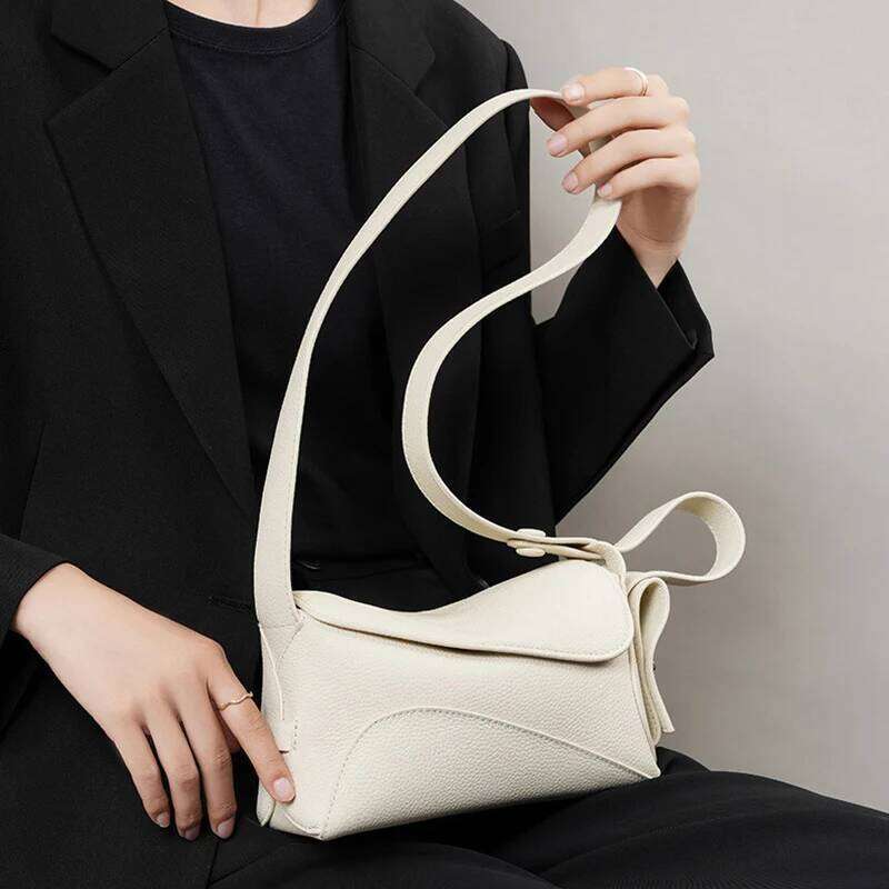 Genuine Leather Underarm For Women's Summer New Versatile Shoulder Bag With Geometric Streamlined Design Crossbody Handbag