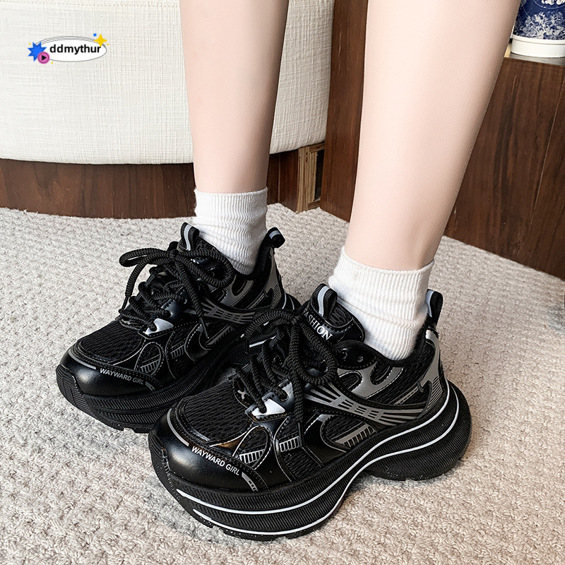 Silver Dad Sneakers for Women 2025 Spring Summer New Thick Sole Height Increasing Versatile Mesh Breathable Sports Casual Shoes ddmythur