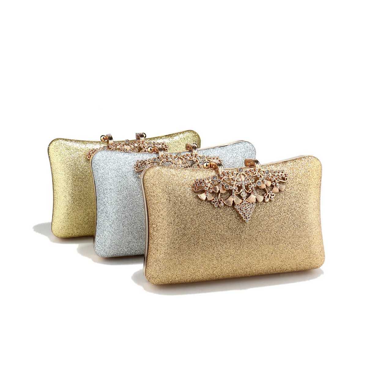 Golden Metal Chain Clutch Diamonds Sequined Evening Bags Shiny Casual Glitter Lady Handbags Silver Clutch Z250618