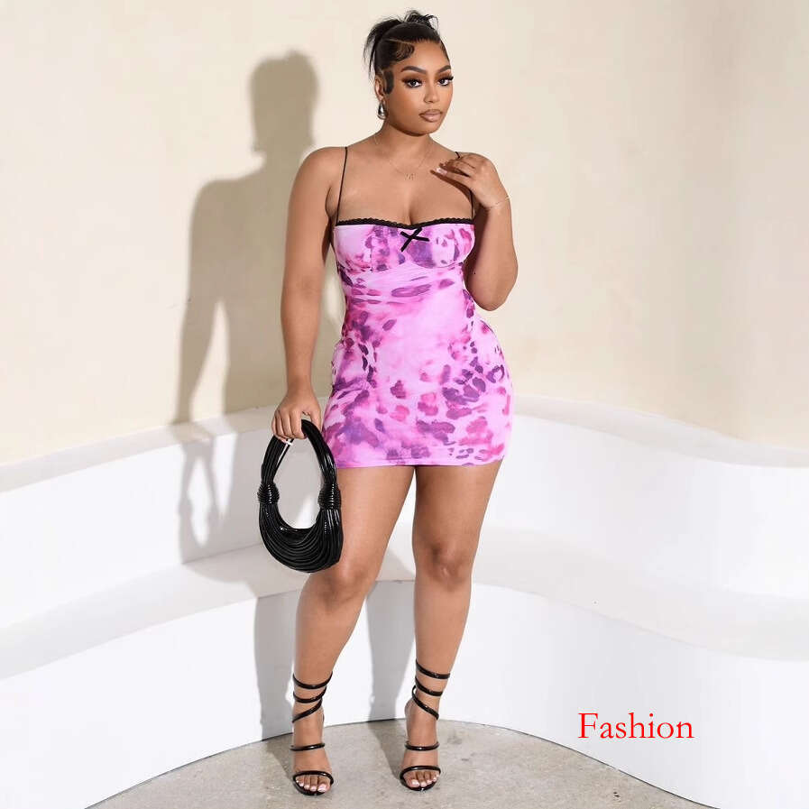 Summer New Leopard Print Slim Fit Bodycon Sexy Hot Girl Fashion Printed Short Dress B5