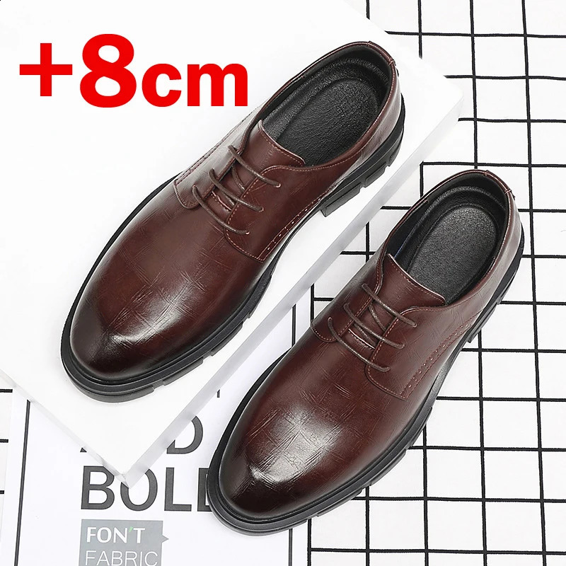 Men Hollow Summer Platform High Heel 5810 CM Height Growth Formal Derby Leather Shoes Man Wedding Dress Elevator 250612