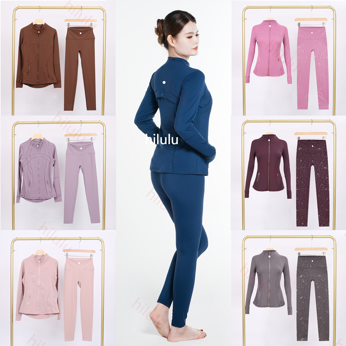 Yoga set Gym Sets Jacket & Leggings Yogawomen Sets Sexy Gold zipper Workout Outfit slim fit Gym Sports wear Breathable Stretchy Running Fitness Baseball Jersey