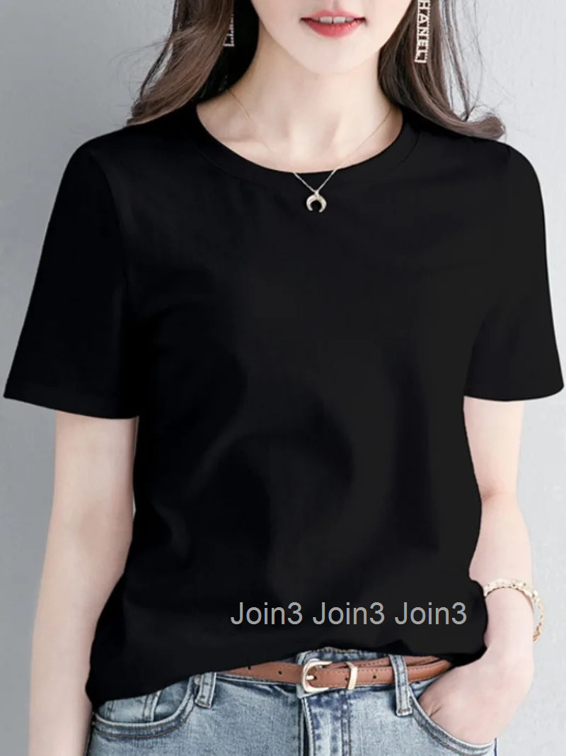 100% Cotton T Shirts for Women Causal Female Top Short Sleeve Plain Tees Slim Clothes O Neck Black White Loose Tall Pulovers Hot