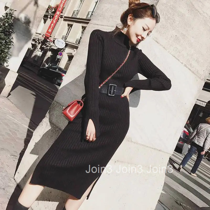 Woman Dress Yellow Dresses for Women Turtleneck Brown Crochet Knitted Outfits Hot Long Sleeve Sensual Sexy Cheap Casual Clothes