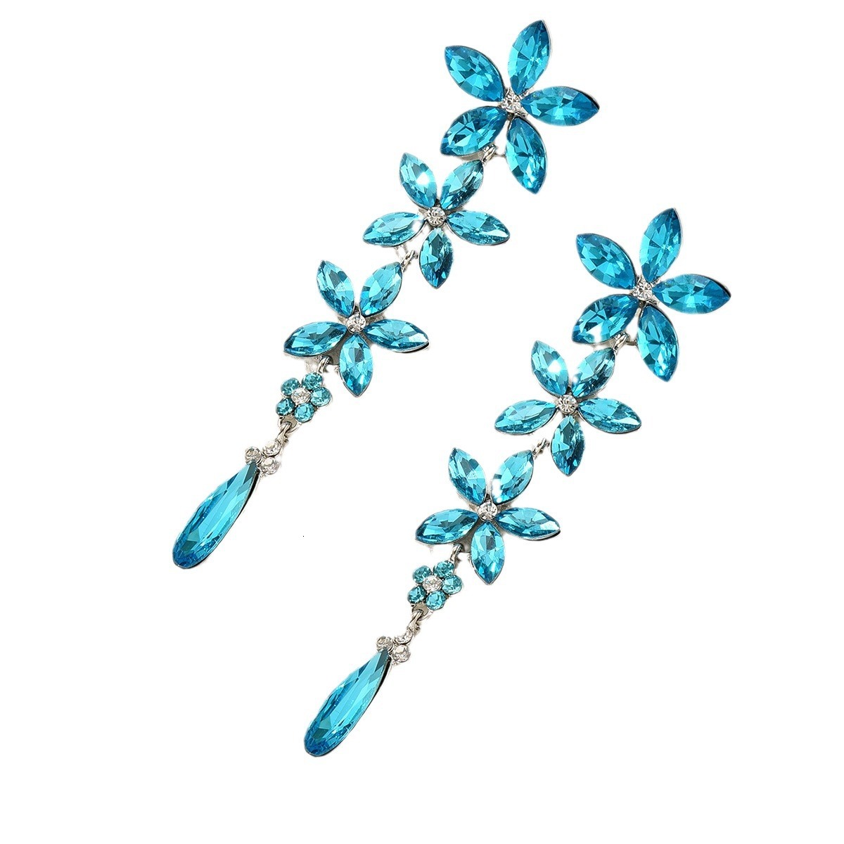Minimalist Fashion Style Earrings Personality Blue Dia Zircon Water Drop Design Snowflake Pendants Elegant High-end Sense Ear Jewelry