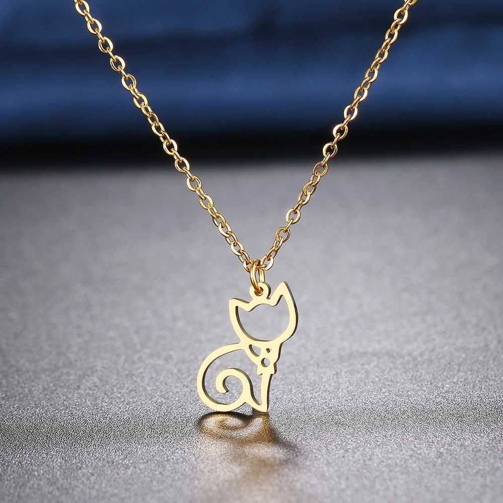 Stainless Steel Necklaces Line Cartoon Cat Pendants Chain Choker Jewelry Fashion Necklace For Women Jewelry Party Friend Gifts W250618