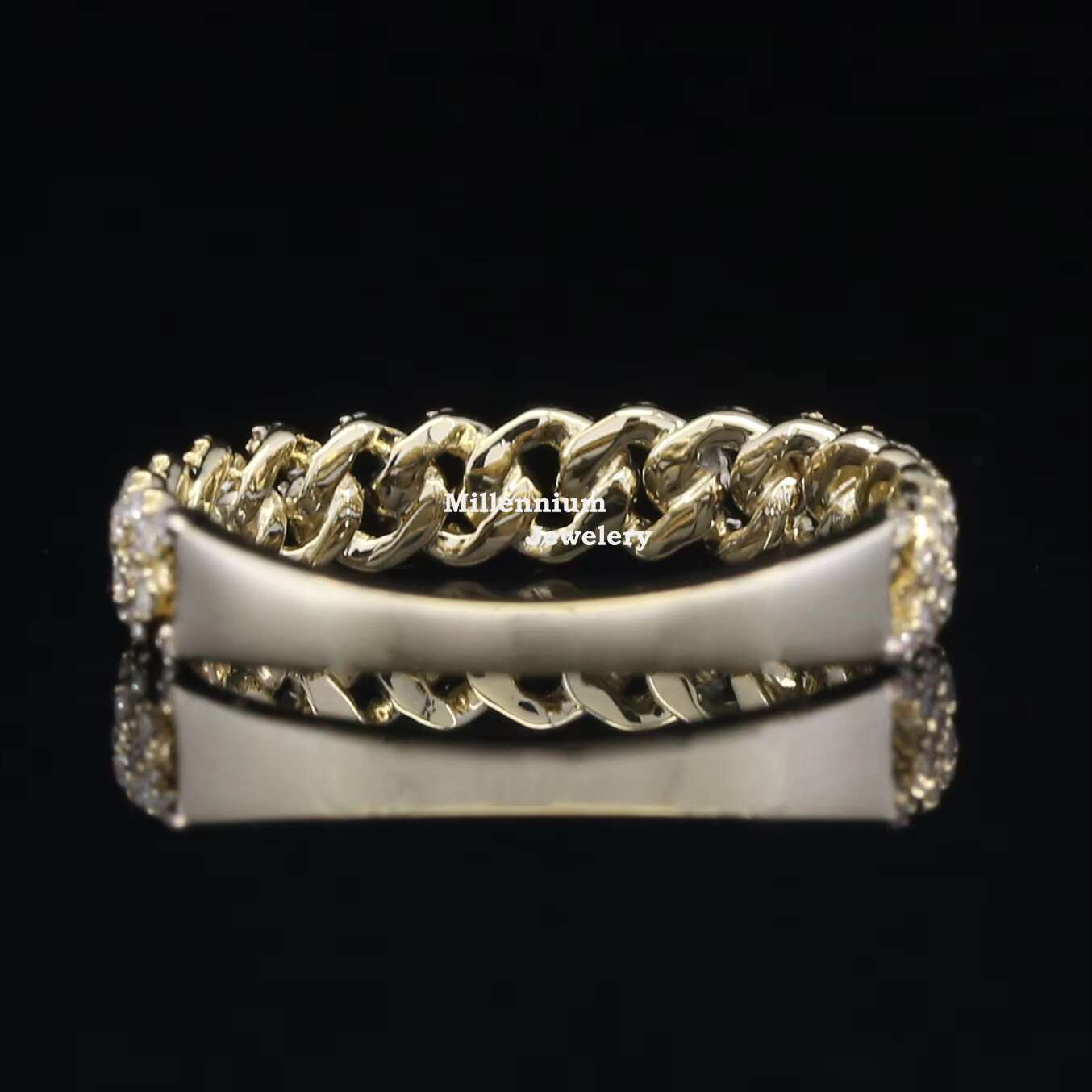 Low Price Round Cut Moissanite Diamond Ring Gold Plated 925 Sterling Silver Miami Cuban Chain Design Hip Hop Ring