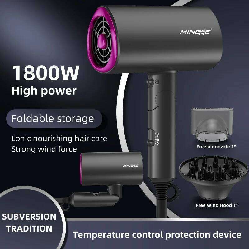 Foldable Storage 1800W High-Power EU/US/UK Plug Air Supply Hood And Nozzle Hammer Hair Dryer 2024 New Model
