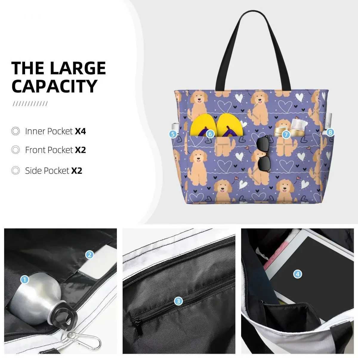 LOVE Apricot Blonde Goldendoodle Dog Beach Travel Bag Tote Customizable Shopping Gifts Shoulder Multi-Style Pattern W250618