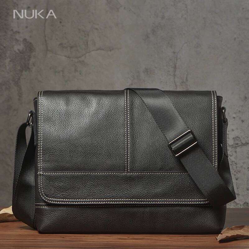 NUKA Men's Genuine Leather Trendy Shoulder Horizontal Casual Fashion Crossbody Bag Top Natural Cowhide Messenger Bags