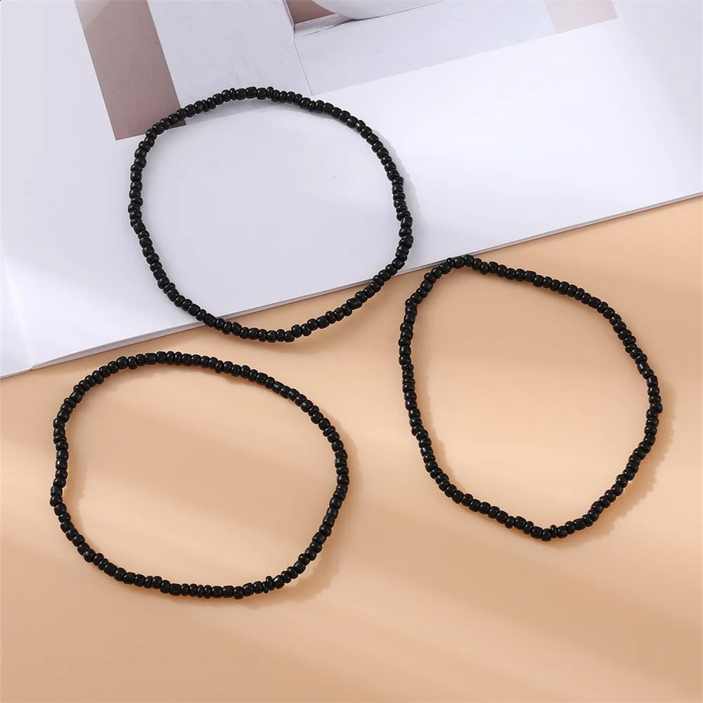 3pcst Vacation Beach Summer Bohemian Style Minimalist Elastic Beaded Anklet Jewelry For Women Daily Decoration 250606