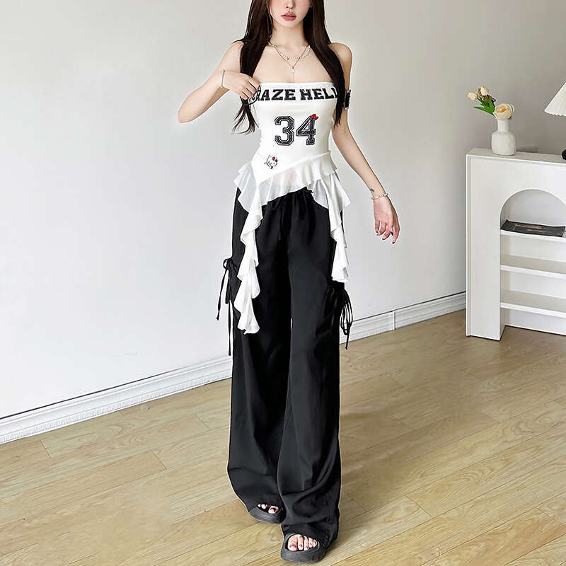 Summer New Women's Solid Color Slim Fit Fashion Off-Shoulder Sleeveless Letter Print Top B5