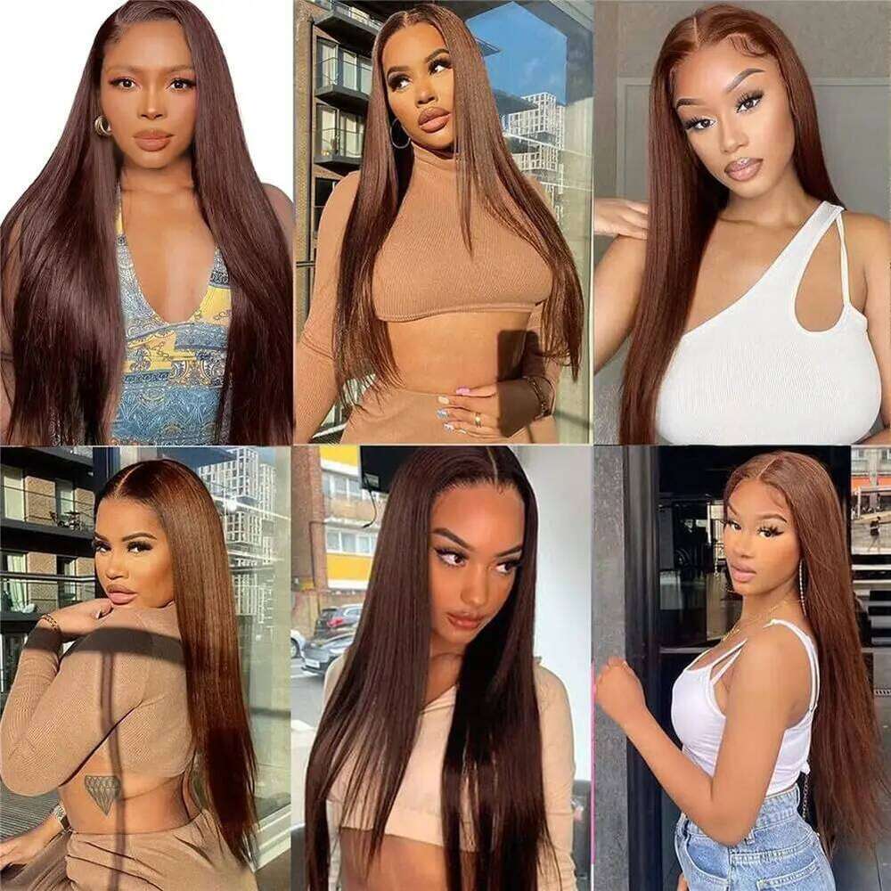 13x4 30 40 Inch Chocolate Brown Straight Front Human Hair Wig 13x6 Transparent Hd Pre Plucked Lace Frontal Wigs For Women